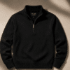 VELARÉ VELARÉ Black Merino Quarter-Zip — flat lay, luxury menswear