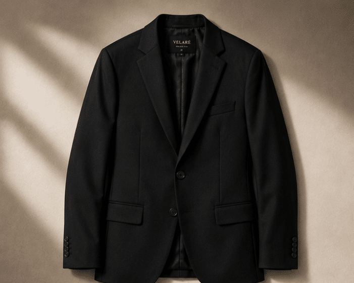VELARÉ VELARÉ Black Tailored Blazer — flat lay, luxury menswear