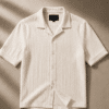 VELARÉ VELARÉ Ivory Waffle-Knit Camp Shirt — flat lay, luxury menswear